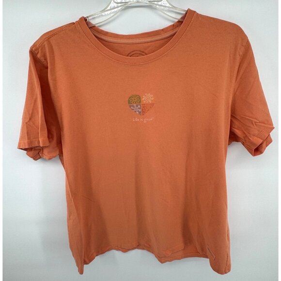 Life Is Good Womens Orange Graphic T-Shirt Floral Print Size L Relaxed Fit - Picture 1 of 10